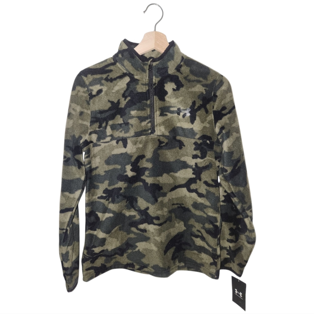 Under Armour Youth YLG Camo Fleece Quarter Zip Pullover Baroque Green